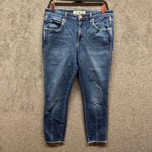AMO Womens Blue Denim Jeans Distressed Raw Hem STIX Cropped Size 30‎